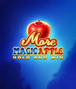 Discover the spellbinding allure of the More Magic Apple slot game by 3 Oaks Gaming, showcasing a glistening red apple against a vivid blue background. This graphic conveys the magical theme of the game. Suited for lovers of magical themes, the vibrant visuals and enticing design draw players into the game's magical world. 