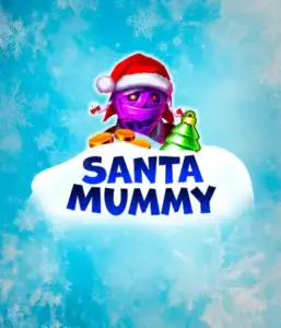  Behold the unique "Santa Mummy" slot game by Belatra, showcasing a mummified Santa dressed in festive holiday attire. This vibrant image presents the mummy with a vivid purple hue, wearing a Santa hat, amid snowy blue and frosty snowflakes. The game's title, "Santa Mummy," is clearly shown in large, frost-like blue letters.